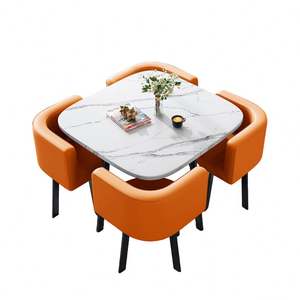 Set da Pranzo Moderno di Lusso con <span class=keywords><strong>Tavolo</strong></span> Quadrato, Quattro Sedie e Un Tavolino da Caffè con Design Salvaspazio in Metallo - Product Image 6