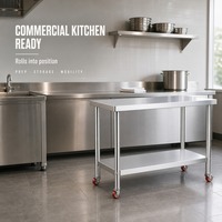 Table de préparation en acier inoxydable sur roulettes pour restaurant, boulangerie, hôtel, service de restauration, cuisine mobile à double niveau