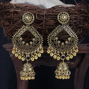 Vintage Gold Plated Chandelier <b>Earrings</b> <b>Tassel</b> Dangle Women's Party Jewelry Precious Metal Alloy Bezel Setting - Product Image 1