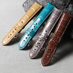 <span class=keywords><strong>Correa</strong></span> de Reloj de Cuero Genuino Hecha a Mano de 20MM con Patrón de Bambú, <span class=keywords><strong>Correa</strong></span> de Reloj de Cuero de Cocodrilo Americano de Primera Calidad para Hombre - Product Image 1