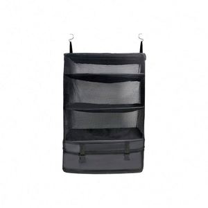 Organisateur de rangement suspendu en maille noire avec 3 étagères et poche inférieure zippée pour placard - Product Image 1
