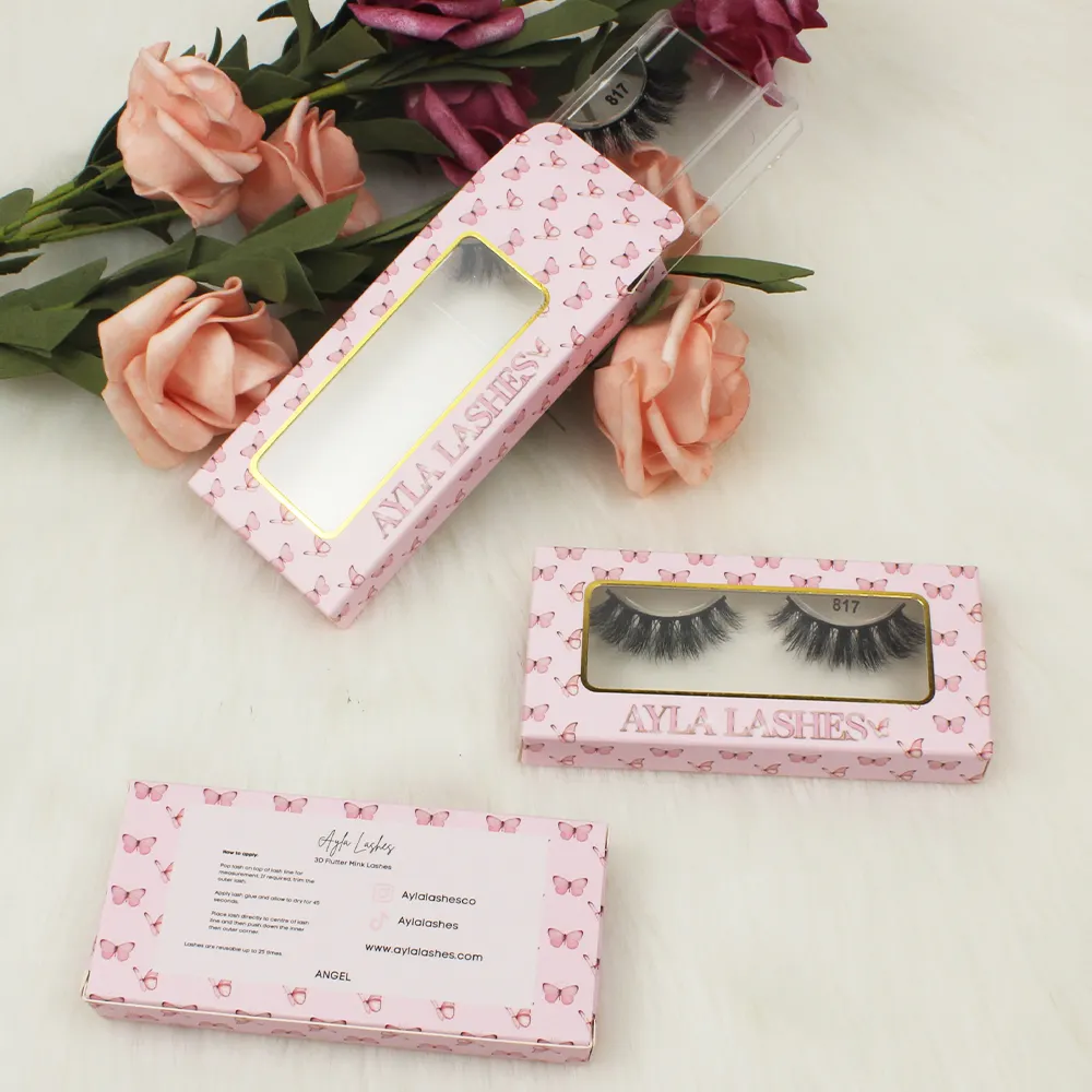 B529 new color wholesale make your own eyelash box custom logo empty Pink card tray paper box