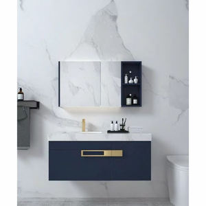 Modern Two-Drawer Solid <strong>Wood</strong>/Plywood Floating Wall Hung Bathroom <strong>Vanity</strong> <strong>Unit</strong> Mirror Basin Hotel Use Stylish Design Easy Clean - Product Image 2