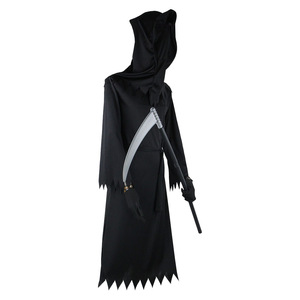 Costume de Death Reaper, cape noire à capuche avec faucille, taille unique, costume de cosplay pour Halloween - Product Image 2