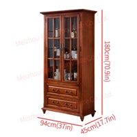 Mueble Bar Alto Estilo Rústico Vintage con Puertas de Vidrio y Cajones, Color Cerezo, Mueble para Vinos para Espacios Pequeños, Madera Maciza para Comedor