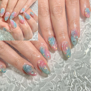 Uñas Postizas de Almendra con Degradado <span class=keywords><strong>Verde</strong></span> Menta, Efecto Ojo de Gato, Elegantes en Tonos Fríos, Removibles, para Mujer - Product Image 1
