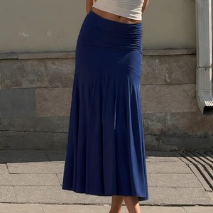 Custom Wholesale Design Women Plain Color Ruched Waist Drape <strong>Maxi</strong> <strong>Skirt</strong> - Product Image 2