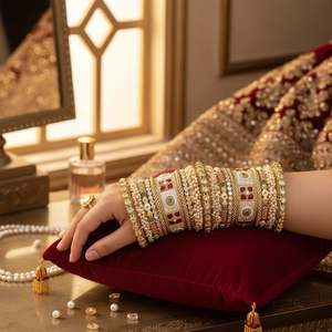 Elegant Designer Kundan Meenakari Pearl <b>Bangles</b> <b>Set</b> Glam Finish Gold Plated Fine Jewelry for Women Bridal Collection - Product Image 3
