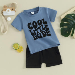 Enfant en bas âge bébé garçon vêtements d'é<span class=keywords><strong>t</strong></span>é ensemble lettre imprimer col rond manches courtes <span class=keywords><strong>T</strong></span>-Shirts taille élastique Shorts 2 pièces enfants tenues - Product Image 3