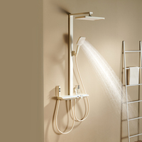 Ensemble de douche mural cascade en laiton blanc laiteux au design moderne pour hôtel, avec barre coulissante et affichage numérique LED