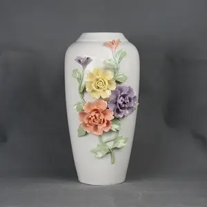 China Ceramic Carve Patterns Handmade Flower Designs Classical Floor Vase For Home Decor