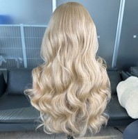 Perruque synthétique lace front 13x4, 20 pouces, couleur 103, ondulations lâches, fibre haute température, dentelle transparente, pour femmes