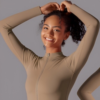 Combinaison de yoga moulante à manches longues et fermeture éclair sur le devant pour femme, respirante et extensible, idéale pour la gym et le fitness