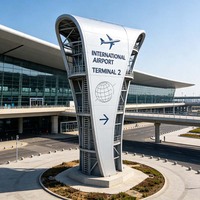 Señalización de Aeropuerto Regional con Estructura de Acero Vertical Estrecha, Indicando el Camino, Torre Marcaada con Estructura de Acero de Forma Especial