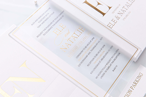 Invitaciones DE BODA texturizadas personalizadas, libro en folio de tapa dura, tarjetas de acrílico esmerilado con impresión de lámina dorada y bolsillo acanalado - Product Image 6