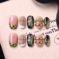 OEM ODM Faux ongles à presser en acrylique PMMA faits main, luxe léger, style français 2.0, courbes 3D, forme carrée, couvrance totale, personnalisables, 10 pièces