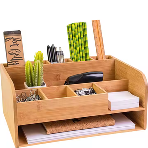 Customizable Bamboo Square Table File Organizer Lacquerware Craftsmanship Office Storage Container for Items & Accessories