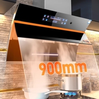 Hotte murale intelligente à double moteur 90 cm, aspiration puissante, LED, en cuivre et verre, pour cuisine connectée