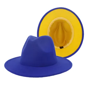 Chapeaux <span class=keywords><strong>Fedora</strong></span> pour femmes en gros, chapeaux <span class=keywords><strong>Fedora</strong></span> en feutre pour hommes, chapeau bicolore, bord de couleur différente, <span class=keywords><strong>Fedora</strong></span> - Product Image 2