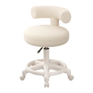 Taburete de Maquillaje de Lana de Cordero con Ruedas, Silla Giratoria Ajustable en Altura, Silla de Maquillaje Moderna - Product Image 5