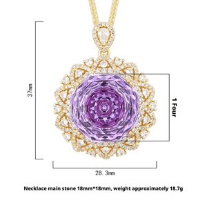 Cadena de Eslabones Clásica Chapada en Oro con Circonita Cúbica Morada de 18 mm y Colgante de Girasol, Ecológica y Antideslustre, para Uso Diario - Product Image 2