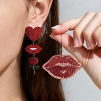 Boucles d'oreilles pendantes en acrylique faites à la main pour la Saint-Valentin, couleur rouge, en forme de cœur, lèvres, rose, amour, pour fête, cadeau décoratif