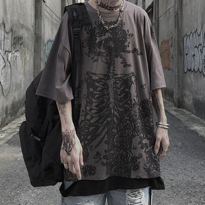 Camiseta de manga corta para hombre con estampado digital de calavera gótica, estilo punk, ajuste regular, de punto, streetwear, antiarrugas - Product Image 3