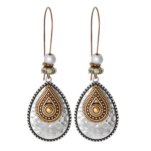 Boucles d'oreilles ethniques en alliage en forme de goutte d'eau, plaquées argent antique, bijoux de mode pour femmes - Product Image 5