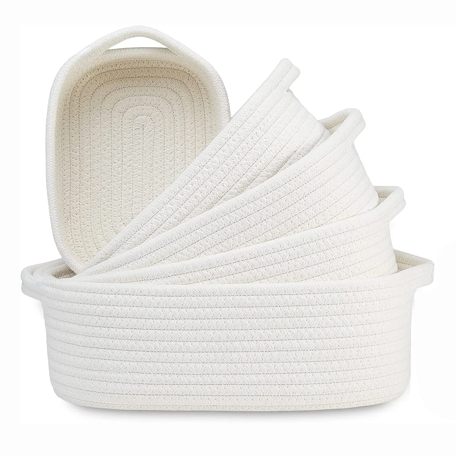 5-Piece Rectangle Storage Basket Set- Natural Cotton Rope Woven Baskets for Organizing  Small Basket for Montessori  Baby