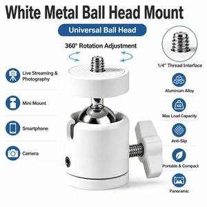 Mini <span class=keywords><strong>rotule</strong></span> en métal blanc avec vis 1/4 pouce, adaptateur de fixation pour trépied de caméra, <span class=keywords><strong>rotule</strong></span> pivotante pour éclairage vidéo LED et diffusion en direct - Product Image 6