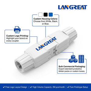 Coupleur en ligne Cat6 UTP <span class=keywords><strong>RJ45</strong></span> sans outil, boîtier de jonction <span class=keywords><strong>pour</strong></span> câble, 1 Gbit/s 250 MHz, clip de fixation, CE RoHS OEM - Product Image 1