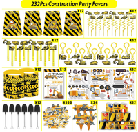 Kit de Faveurs Thème Construction pour Enfants : Autocollants Excavatrice et Pelleteuse, Baguettes à Bulles en Plastique, Porte-clés, Décoration de Gâteau - Cadeau pour Fêtes