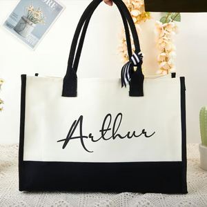 Sac fourre-tout personnalisé en coton réutilisable, brodé, pour enterrement de vie de jeune fille, mariage, plage, demoiselles d'honneur, automne, été, voyage, portable - Product Image 1