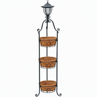 Support de Jardinière Solaire à 3 Niveaux avec Paniers en Fibre de Coco, Grand Cadre en Fer pour Décoration de Jardin, Patio et Cour Quotidienne