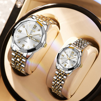 Montre à quartz pour couple en acier inoxydable bicolore avec cadran incrusté de diamants, affichage de la date et du jour, montre-bracelet pour les amoureux, cadeau
