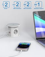 Prise de courant industrielle intelligente à levage hydraulique, 4 prises Schuko AC, charge sans fil, 2 ports USB-C, 1 port USB-A, 16A