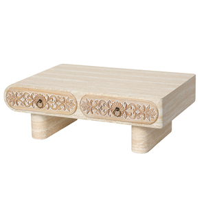 Table basse moderne à bords arrondis, durable, avec motif floral, tiroir en bois massif avec rangement pour le salon, le bureau - Product Image 6