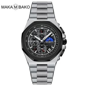 MAKA M <span class=keywords><strong>BAKO</strong></span> MK-5501 นาฬิกาข้อมือผู้ชายสุดหรูแบรนด์สแตนเลสสตีลเรืองแสงธุรกิจการเคลื่อนไหวของญี่ปุ่นนาฬิกาแฟชั่นใหม่สำหรับสุภาพบุรุษ - Product Image 1