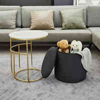 Bailey bonne qualité deux pièces ensemble vanité rembourré plaqué or métal stockage personnalisé velours tissu pouf Table basse