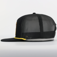Sombrero Snapback de 5 paneles negro sólido personalizado directo de fábrica, ala plana, gorra tipo malla de alta calidad, diseño de gamuza de algodón y nailon