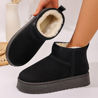 Bottes de neige noires en similicuir pour femmes, doublées de fourrure, bout rond, semelle en caoutchouc, chaudes, antidérapantes, plateforme