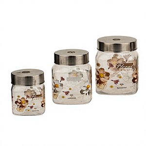 Floral Plastic Stackable <b>Spice</b> <b>Jar</b> <b>Set</b> Airtight Round Food Storage Containers Lid for Kitchen Counter Freshness Preservation - Product Image 1