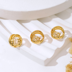 แหวนลูกปัดแบบกึ่งปิดสองรู, สร้อยข้อมือ DIY ประดับดาวและหัวใจชุบทอง 18K, แหวนลูกปัดสีทอง, D54 - Product Image 3