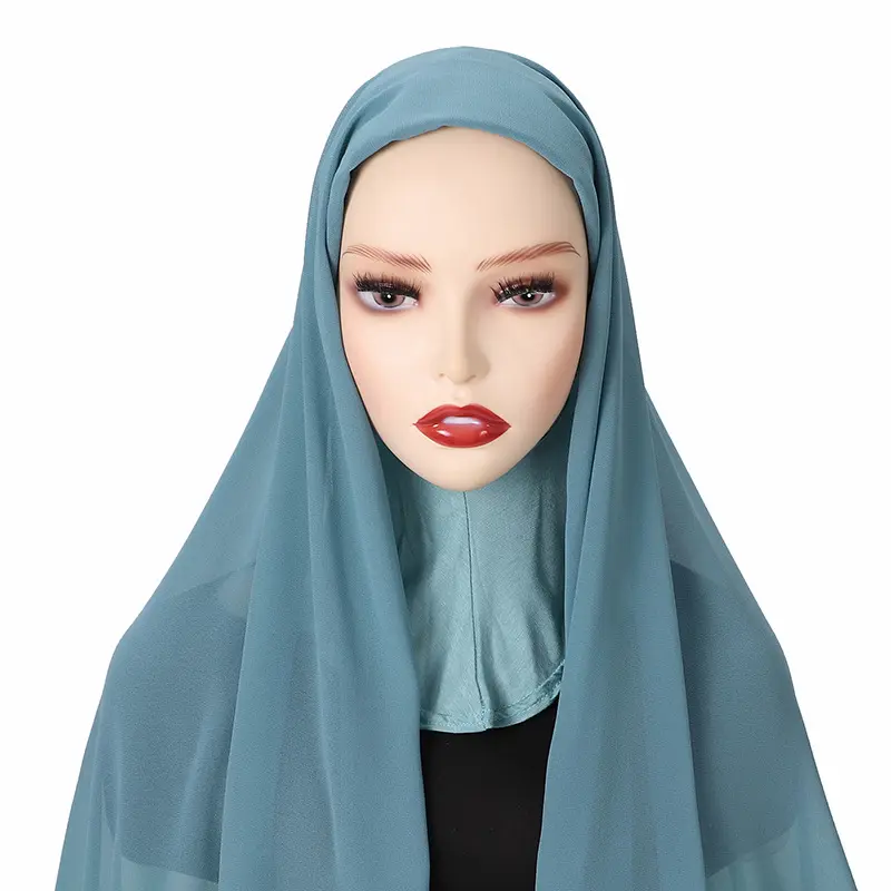 새로운 패션 이슬람 여성 Hijab 스카프 세트 일반 쉬폰 말레이시아 머리 랩 긴 Shawls 보닛 모자 세트