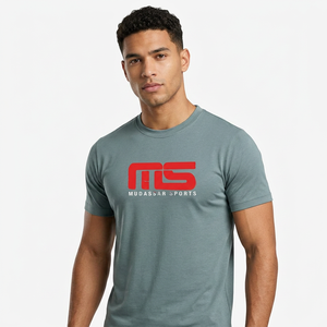 T-shirt à manches courtes gris pour homme Mudassar Sports, coupe classique, col rond, jersey en coton, vêtement décontracté avec impression de logo sur le devant - Product Image 1