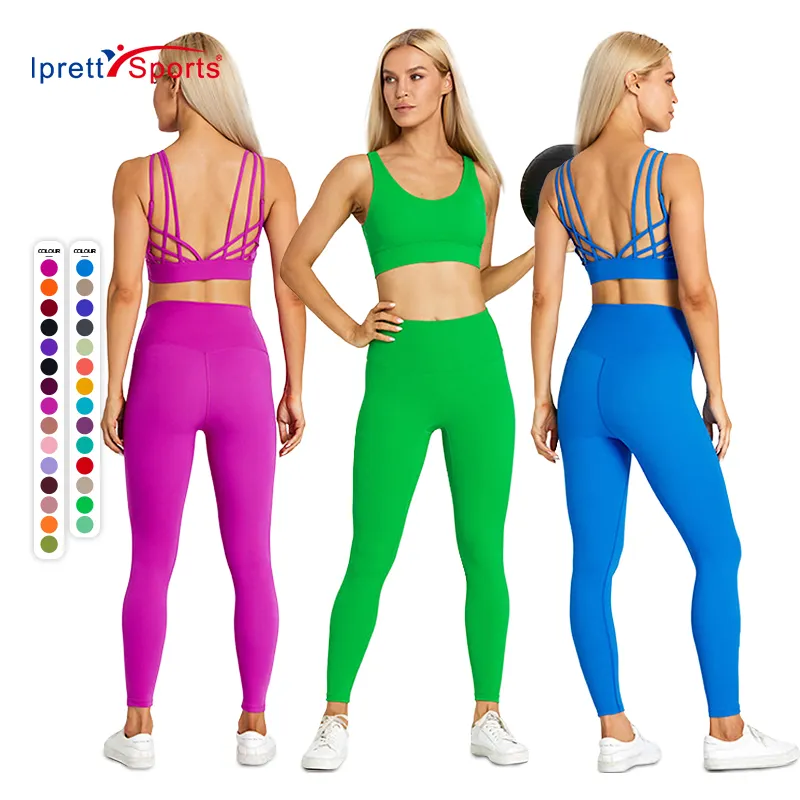 Renkli egzersiz kıyafeti kadınlar için Yoga eğitim Push Up spor sutyen ile yüksek bel spor tayt 2 adet spor spor setleri