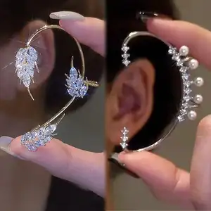 Fashion Shiny Pearl Butterfly Feather Star Moon Ear Clip cuff Women Gold Silver Non Pierced Cartilage Earrings Wedding Jewelry