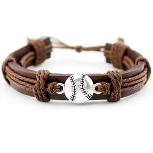 Bracelets en cuir personnalisés pour hommes et adolescents, bijoux sportifs d'équipe, bracelet à breloques pour adolescents, taille ajustable - Product Image 3