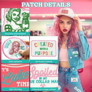 10 Parches Termoadhesivos Vintage para Gorras, Rosa y Verde, de Poliéster Bordado, para Planchar, Varios Tamaños, Forma Redonda - Product Image 3