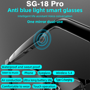 SG18 Pro Smart Glasses Wireless IPX4 Sport Earbuds with Touch Control Anti-Blue Light Type-C Fast Charge Blue Color - Product Image 1